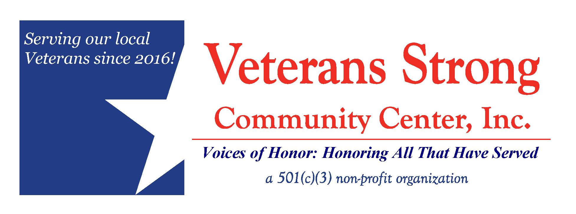 Veterans Strong logo featuring red tpye over a blue star